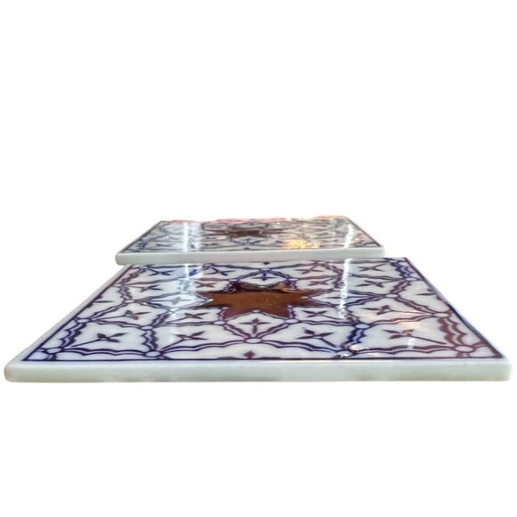 Set of 4 PIER 1 Chinoiserie COASTERS / Decorative Tiles Porcelain Bohemian - Picture 3 of 7